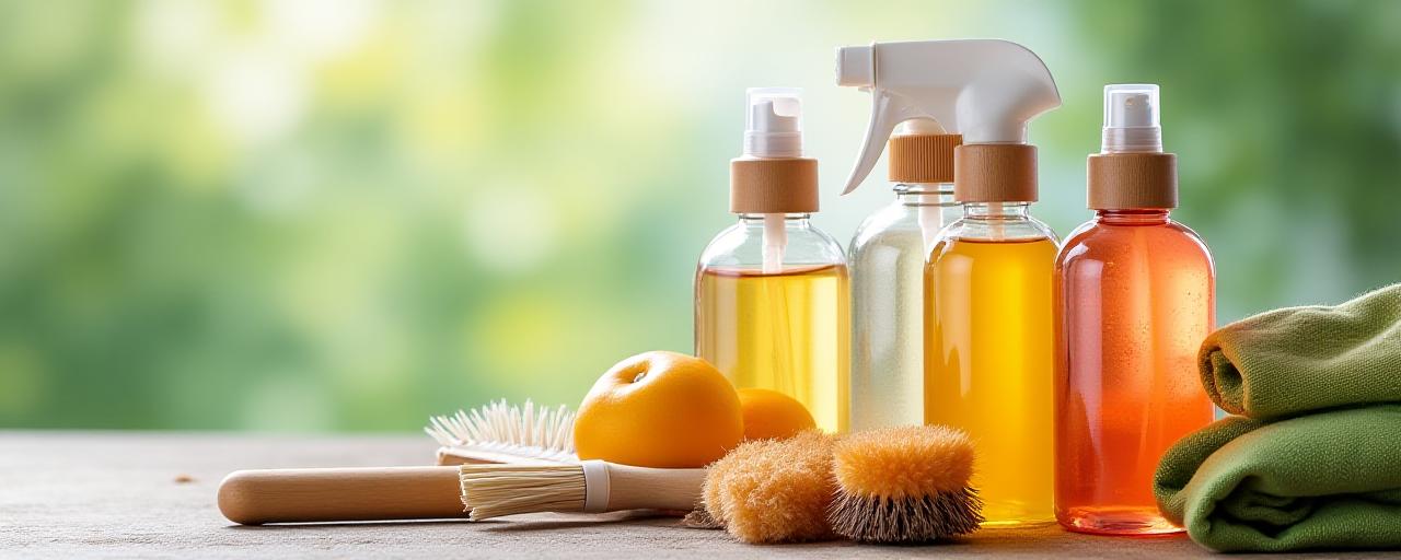 Professional eco-friendly cleaning kit with bamboo brushes and natural solutions